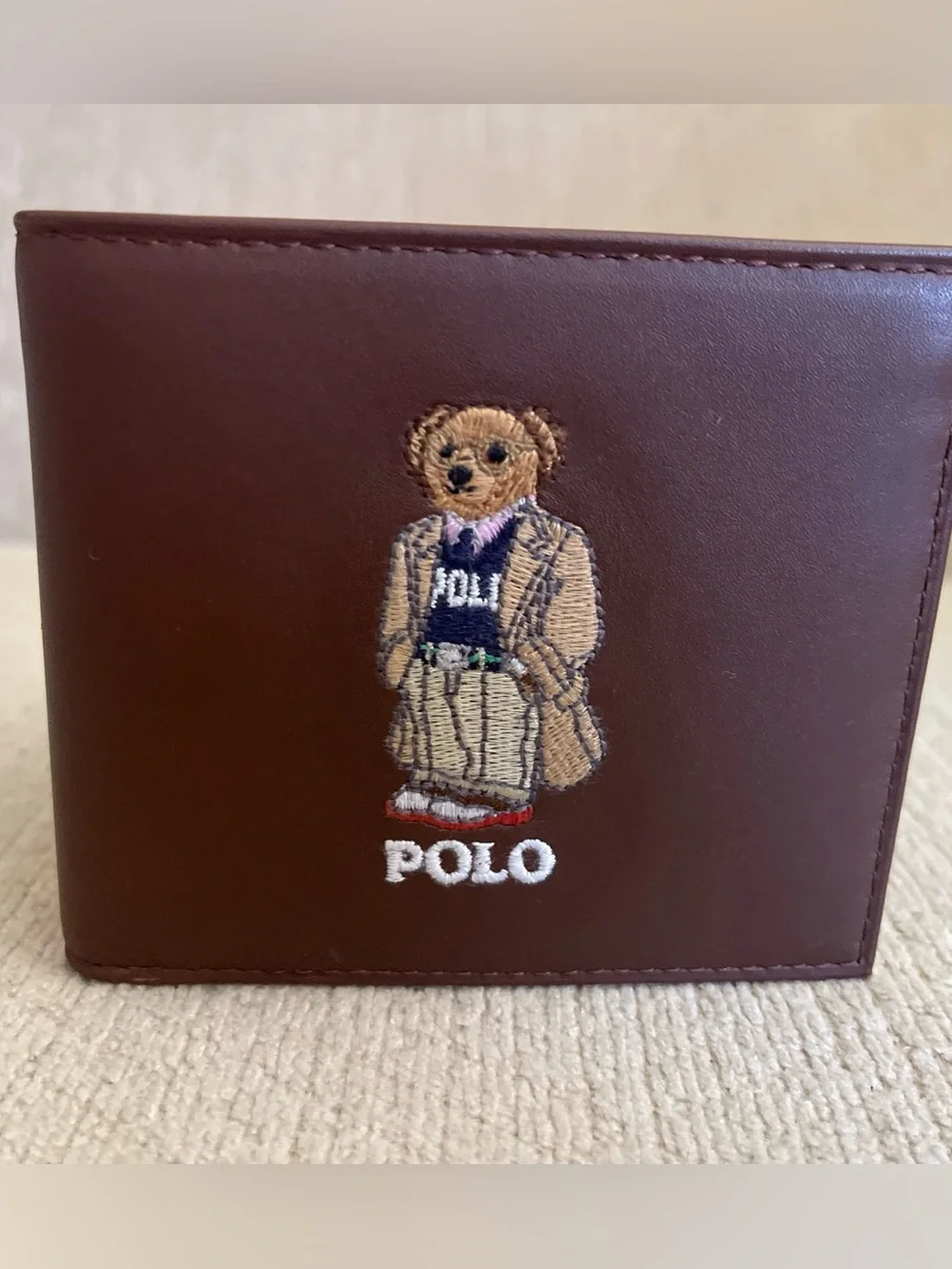 Polo Ralph Lauren Brown Leather Preppy Bear Bifold Wallet